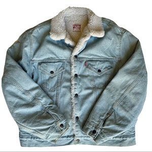 Levi’s Sherpa Denim Jacket Made In USA Blue 44R